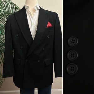 TT & COMPANY MENS DOUBLE BREASTED SUIT JACKET SIZE 42L BLACK LONG SPORT COAT